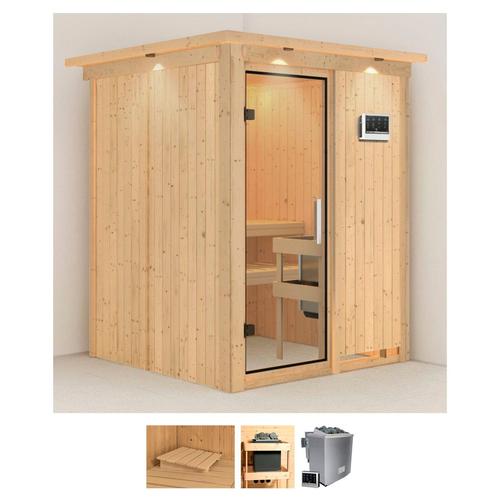 „KARIBU Sauna „“Norma““ Saunen 9 KW-Bio-Ofen mit externer Steuerung beige (naturbelassen) Saunen“