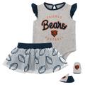 Girls Infant Heather Gray/Navy Chicago Bears All Dolled Up Three-Piece Bodysuit, Skirt & Booties Set