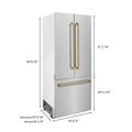 "ZLINE 36"" Autograph Edition 19.6 cu. ft. Built-in 3-Door French Door Refrigerator with Internal Water and Ice Dispenser in Fingerprint Resistant Stainless Steel with Champagne Bronze Accents - Zline Kitchen and Bath RBIVZ-SN-36-CB"