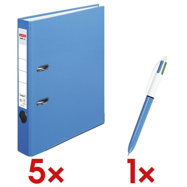 Herlitz 5x Ordner »maX.file protect« schmal inkl. 4-Farb-Kugelschreiber »4 Colours« blau, 5x31.8x28.5 cm Image