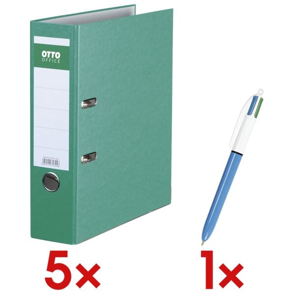 OTTO Office 5x Ordner A4 OTTO Office breit »Color« einfarbig inkl. 4-Farb-Kugelschreiber »4 grün, 8x32x28.5 cm Image