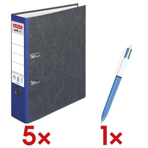 Herlitz 5x Ordner »maX.file nature« breit inkl. 4-Farb-Kugelschreiber »4 Colours« blau Image