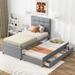 Full/Twin Size Upholstered Platform Bed with Pull-out Twin Size Trundle and 3 Drawers