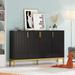 Modern Black Storage Cabinet, 59 Inch Console Cabinet Sideboard Buffet Cabinet with3 Doors & Gold Metal Base