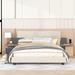 Queen Size Upholstered Platform Bed with Bedside Shelves and USB Charging Design