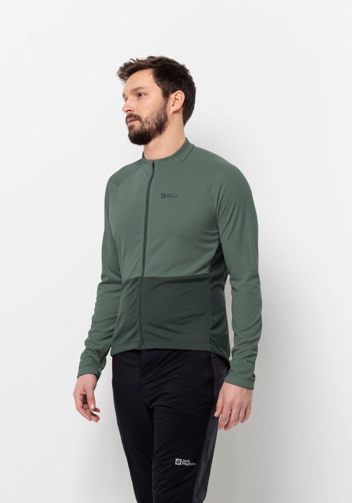 Fahrradjacke JACK WOLFSKIN "MOROBBIA FZ L/S M", Gr. S (48), grün (hedge, grün), OBERSTOFF 100% POLYESTER LINING 100% POLYESTER, Jacken Image