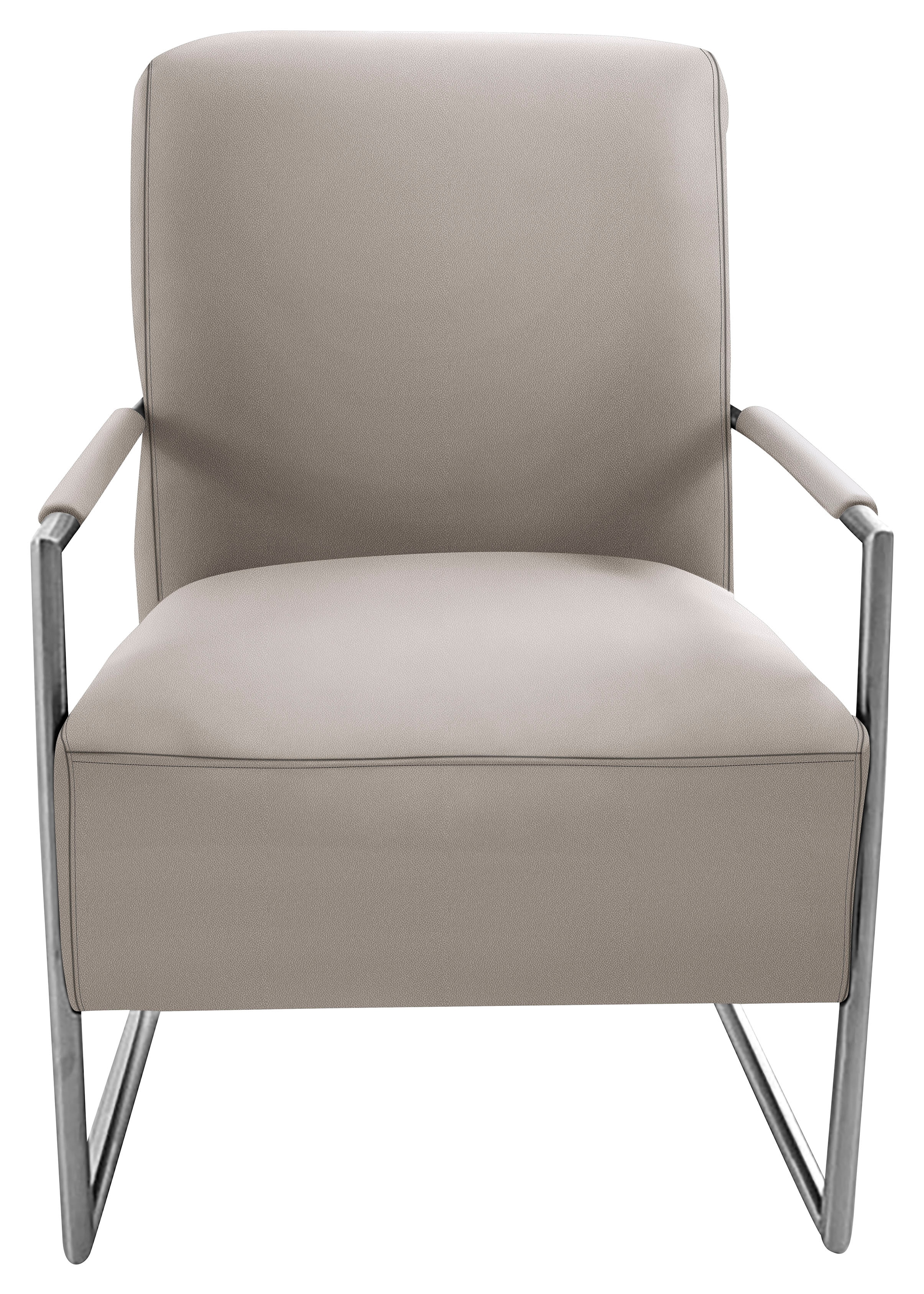 Cocktailsessel K+W KOMFORT & WOHNEN, grau (lightgrau), B:62cm H:77cm T:83cm, Sessel, Cocktailsessel, mit bezogenen Armlehnen, Gestell in Metall Edelstahloptik