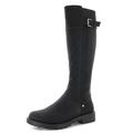 Ella Shoes Ladies Tall Boots Elegant Buckle Block Heel Knee High Stylish Casual Everyday Riding Boots Hayley (Black, numeric_5)