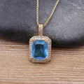 Top Quality Austrian Crystal Big Geometric Rectangle Pendant Necklaces For Women 5 Colors Stone