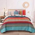 WONGS BEDDING Bedspread 200 x 220 cm Bed Throw Boho Blanket Quilt 3-Piece Double Bed Quilted Duvet Microfibre Blanket with 2 Pillowcases 50 x 75 cm for Bedroom as Sofa Throw (Bohemian)