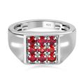 TJC Red Sapphire Cluster Ring for Men in Platinum Plated 925 Sterling Silver Size U Pave Setting September Birthstone Metal Wt. 6.75 Grams