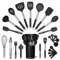 SMIRLY Silicone Kitchen Utensils Set with Holder - Black Cooking Utensils Set for Nonstick Cookware, Spatula Set & Kitchen Essentials Tools Set - Home & Kitchen Accessories