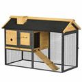 Pawhut Rabbit Hutch Outdoor Bunny Cage With Run, Removable Tray And Ramp 120 X 55.5 X 80 cm