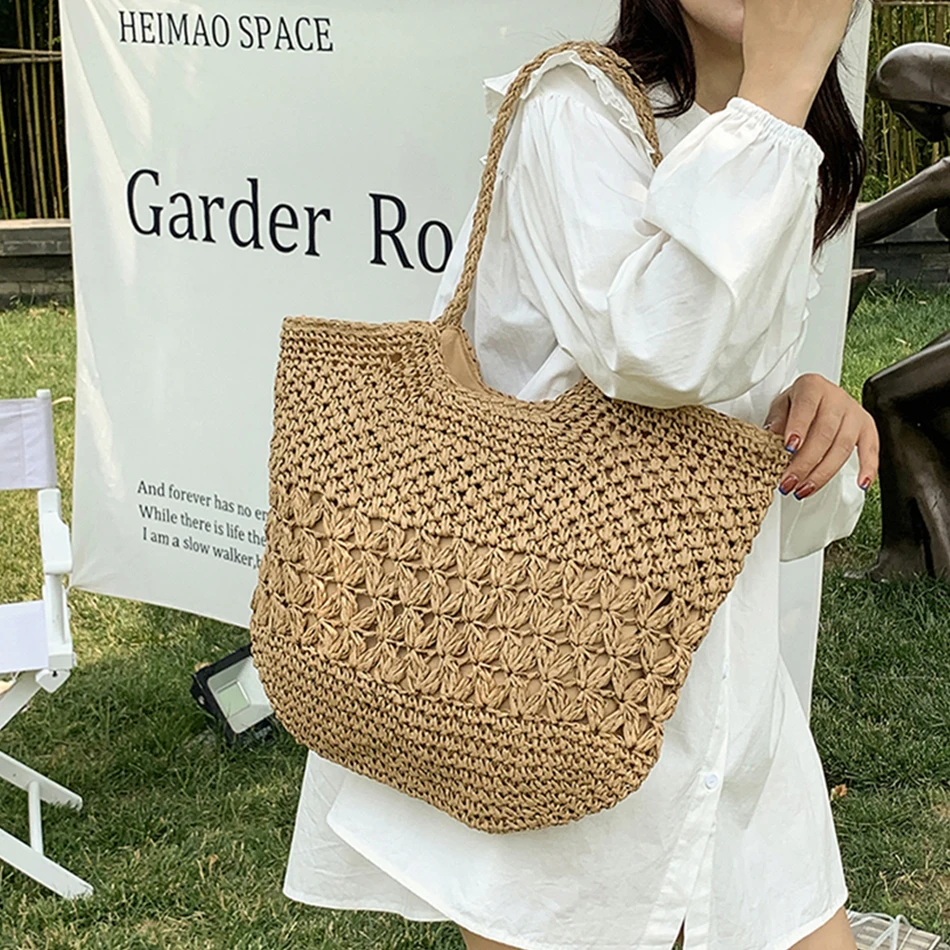 Sacs à Main en Paille Tissée pour Femme, Design Décontracté, Tendance Luxe, à la Mode, Plage, Grande Capacité, Fourre-Tout de Voyage