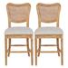 Round Rattan Accent Chairs Fabric Dining Chairs Armless Side Chair Bar Stools with Rubber Wood Frame for Livingroom (Set of 2)