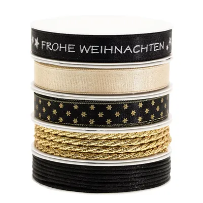 Bänderpaket Weihnachten, schwarz-gold, 2–15 mm, 5x 2 m Image
