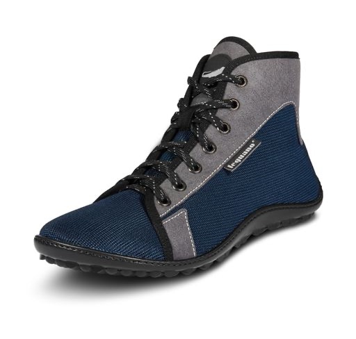 Barfußschuh LEGUANO "JASPAR", Damen, Gr. 45, blau (blau, grau), Textil, Schuhe Barfußschuh Schnürboots, Bequemschuh, Schnürboots mit speziell entwickelter Laufsohle