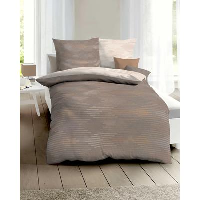 Wendebettwäsche KAEPPEL "Ikat", braun (nougat), B/L: 155cm x 220cm, , Feinbiber, B/L: 80cm x 80cm, Feinbiber, Obermaterial: 100% Baumwolle, Bettwäsche, angenehm wärmend Image
