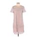 Ann Taylor Casual Dress - Shift Crew Neck Short sleeves: Pink Print Dresses - Women's Size 4