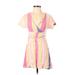 Line & Dot Casual Dress - A-Line Plunge Short sleeves: Pink Color Block Dresses - Women's Size X-Small