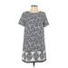 Lulus Casual Dress - Shift High Neck Short sleeves: Blue Floral Dresses - Women's Size X-Small