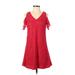 Guess Casual Dress - A-Line V Neck Short sleeves: Red Print Dresses - Women's Size 0