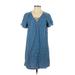 Lucky Brand Casual Dress - Shift V Neck Short sleeves: Blue Print Dresses - Women's Size Small