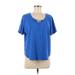 Short Sleeve Henley Shirt: Blue Tops - Women's Size Large