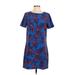 J.Crew Factory Store Casual Dress - Shift Crew Neck Short sleeves: Blue Floral Dresses - Women's Size 00