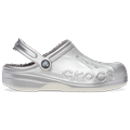 Crocs Silver Metallic Baya Printed Lined Clog Shoes