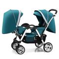 Double Twins Stroller High Landscape Double Stroller for Infant and Toddler Twins-Cozy Compact Twin Pushchair,Oversized Canopy,Jogging Stroller (Color : Green)