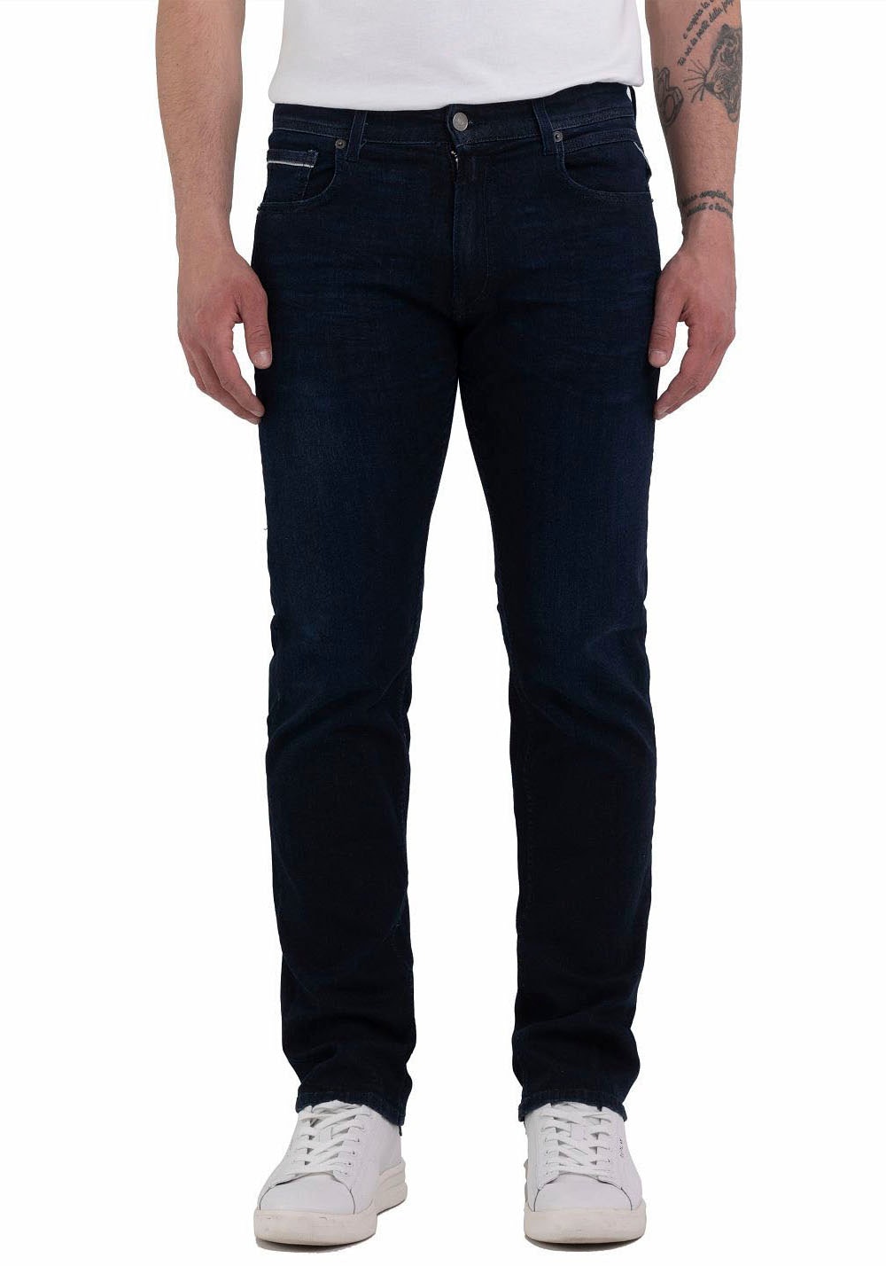 Straight-Jeans REPLAY "GROVER", Herren, Gr. 30, Länge 34, blau (dunkelblau 781), Denim/Jeans, Obermaterial: 90% Baumwolle, 8% Polyester, 2% Elasthan, straight fit lang, Jeans Straight-Jeans, in vielen verschiedenen Waschungen, mit Stretch