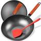 Anyfish Wok Pan with Lid, 13in Woks & Stir Fry Pans with Silicone Spatula, Nonstick Wok and Carbon Steel Woks, No Chemical Coated Flat Bottom Chinese Wok For Induction, Electric, Gas, All Stoves