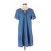 Lucky Brand Casual Dress - Shift Tie Neck Short sleeves: Blue Solid Dresses - Women's Size Medium