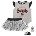 Girls Infant Heather Gray/Black Cincinnati Bengals All Dolled Up Three-Piece Bodysuit, Skirt & Booties Set