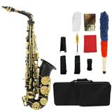 Brass Engraved Eb E-Flat Alto Saxophone Sax Buttons Wind Instrument with Case Gloves Cleaning Cloth Belt Brush