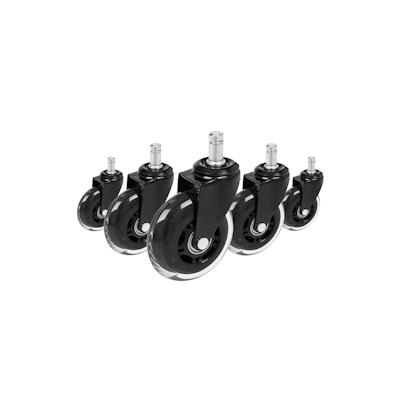 hjh OFFICE 5x Hartbodenrollen ROLO SKATE 11mm / 75 mm Büro-Stuhl-Rollen schwarz / transparent (5er Pack) Image