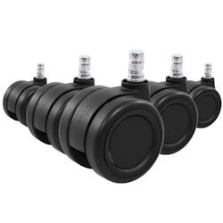 hjh OFFICE 5x Hartbodenrollen ROLO COLOR 60 11mm / 60mm Büro-Stuhl-Rollen für Hartböden (5er Pack) schwarz/schw Image