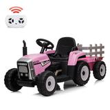 12V 35W Kids Electric Tractor w/Remote Control EVA Tires Battery Powered Ride On Tractor with Trailer Electric Vehicles with 2+1-Gear-Shift/7-LED Lights/USB/MP3 Player - Pink