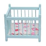 Farfi Miniature Toddler Bed Lightweight Realistic Wood Furniture Model Baby Bed for 1/12 Doll House (Blue)