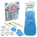 Arealer Cooking and Baking Set 13 PCS with Hat Apron Oven Mitt Kitchen Tools Role Playset Gift for Boys (Blue)