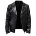 Viadha Men Jackets Winter Long-Sleeved Leather Motorcycle Jacket Zipper Coat Long Sleeve Hoodless Faux Leather Outwear & Jackets