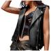 YYDGH Faux Leather Vest For Women Lapel Sleeveless Moto Slim Fit PU Motorcycle Biker Waistcoat Outerwear Coat Black L