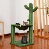 Sisal Rope Cactus Cat Climb Tree Cat Scratching Post with Hammock Play Tower&Dangling Ball Full Wrapped Sisal Scratching Post for Cats 37in