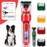Dog Clippers Dog Hair Clippers on sale Dog Grooming Clippers Kit With Led Display Cordless Pet Clippers Low Noise Heavy Duty Pet Hair Shaver Trimmers Set for Dogs Cats Rabbits Red