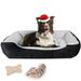 PayUSD 31.5 Dog Beds for Medium Dogs with Dog Blanket & Bone Plush Toy Rectangle Washable Cat Bed Warming Orthopedic Pet Bed Calming Dog Bed for Medium Dogs Black M