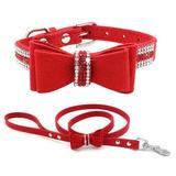 KYAIGUO Dog Puppy Collar with Leash Set Soft Comfy Sparkling Bow Dog Collar with Bow Dog Leash for Walking