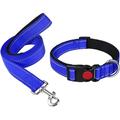 14 -20 Dog Collar Bundle with 6 FT Nylon Dog Leash Navy Blue Reflective Padded Dog Collar with Navy Blue Soft Padded Handle Pet Reflective Leashes for Medium Dogs