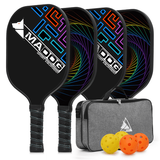 MADOG Pickleball Rackets Fiberglass Pickleball Paddles Set with Non-Slip Grip 4 Paddles and 4 Indoor & Outdoor Pickleball Balls for Beginners and Professional Players