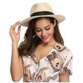 Women Flat Brim Straw Hat Panama Sun Hat Simple Contrast Beach Summer Hats Fishing Hats Buckle Fedora Sun Hats